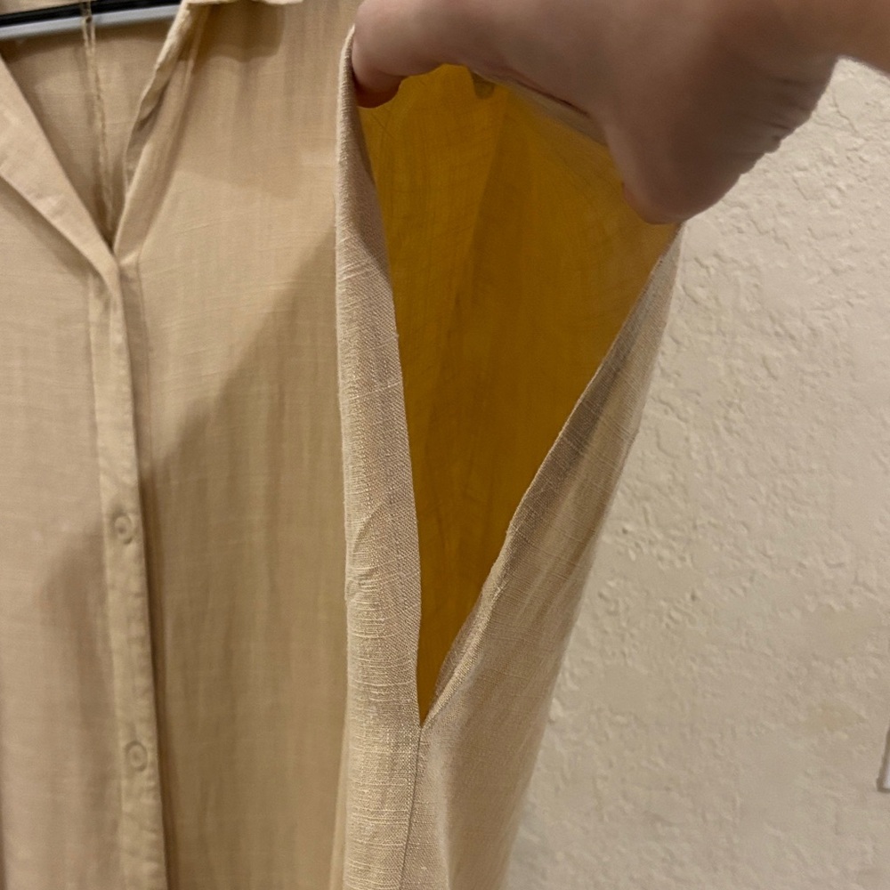 Easel Linen Blend Beige Button Down Shirt Dress - Picture 7 of 9